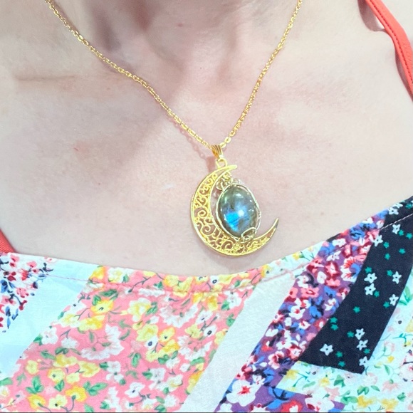 Gold Moon & Labradorite Pendant Necklace - Picture 5 of 5